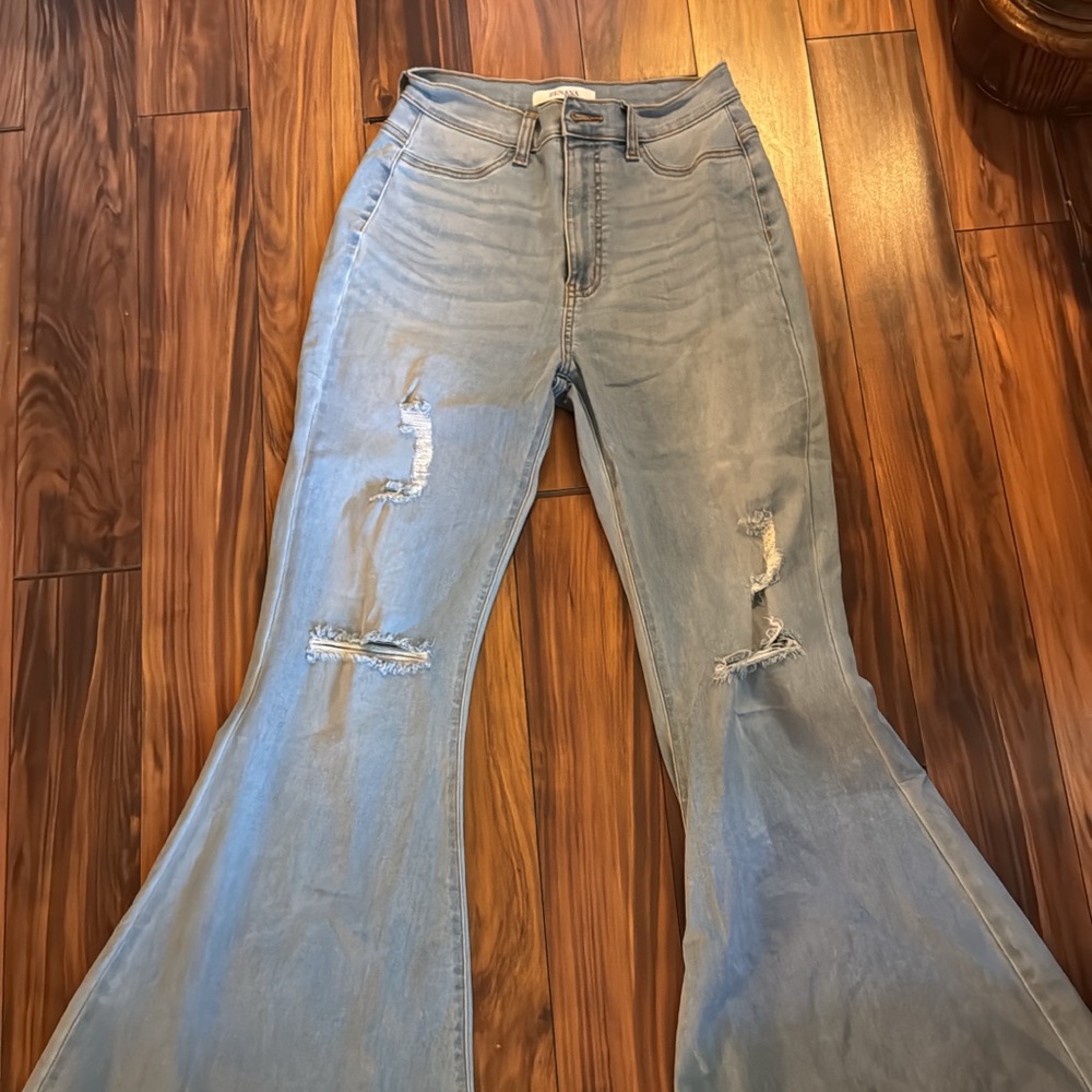 Zenana Outfitters Blue Boot Cut Jeans with Distressed Details